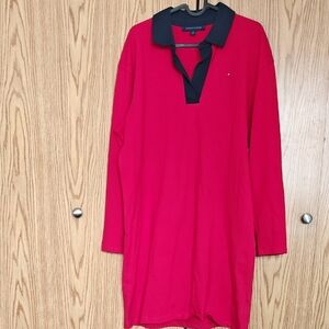 Tommy Hilfiger Bright Red Polo Tunic with Navy Collar